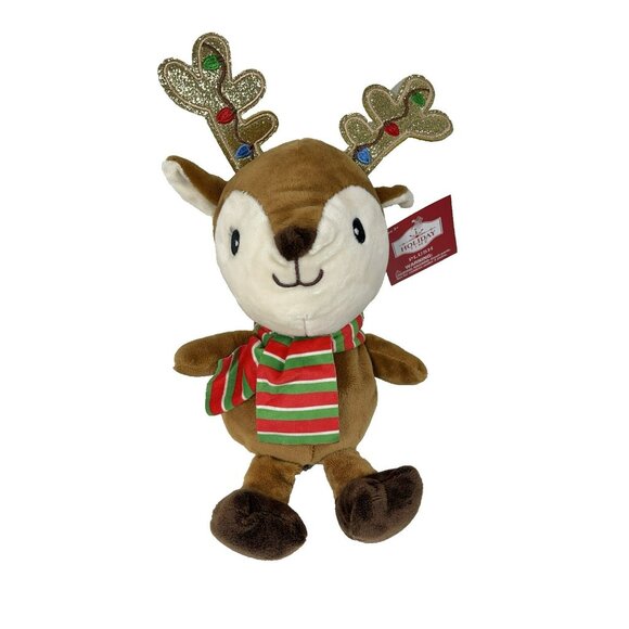 Holiday Time 8" Reindeer Christmas Plush With Scarf & Glittery Antlers Brown - Picture 2 of 8
